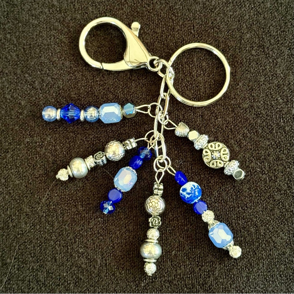 Sky Blue (4) Handmade Bag Charm Keychain | One of a Kind | Beaded Crystal